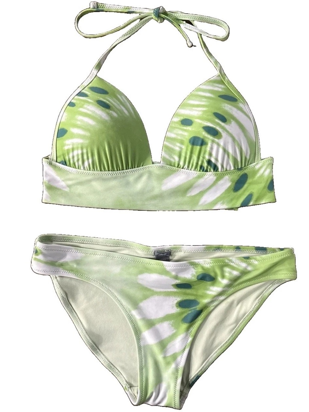 AERIE Perky Triangle 2PC Bikini Tie Dye Adjustable Halter Top Hi-Cut Bottoms SM